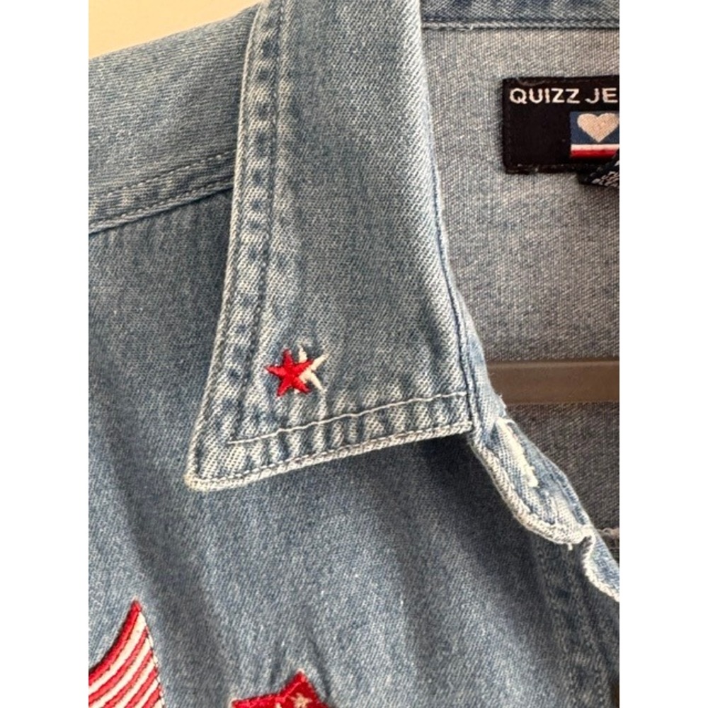 Vintage Patriotic Denim Shirt Medium Embroidered Uncle Sam Bear Fourth of July - Picture 5 of 8